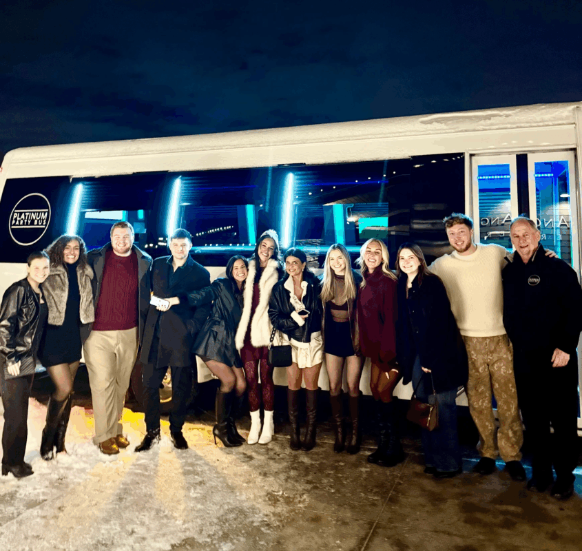 group of people after their concert at blossom music center with platinum party bus.