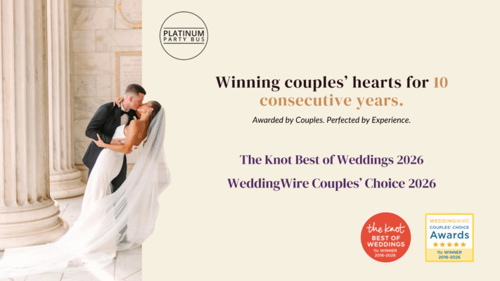 Platinum Party Bus celebrating 10 years of The Knot Best of Weddings and WeddingWire awards in Cleveland Ohio